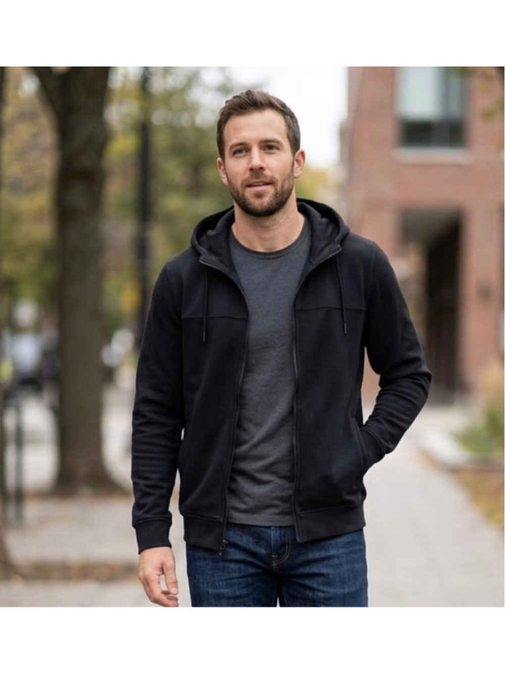 Abercrombie & Fitch Mens Large Black Full-Zip Hooded Jacket sports comfy 1473